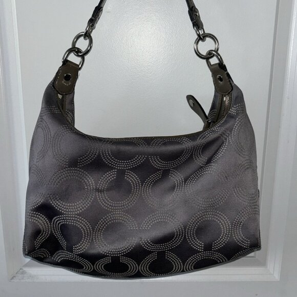COACH Purse Vintage Ashley Dotted Op Art Jacquard & Leather Gray Hobo Bag - Picture 7 of 9